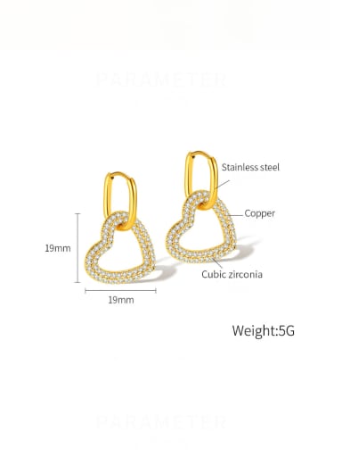 KE785 Steel Ring Copper Heart Gold Stainless steel Cubic Zirconia Heart Minimalist Huggie Earring