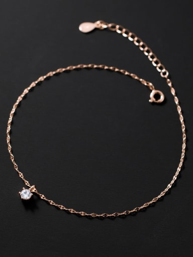 925 Sterling Silver Minimalist Round  Rhinestone Anklet