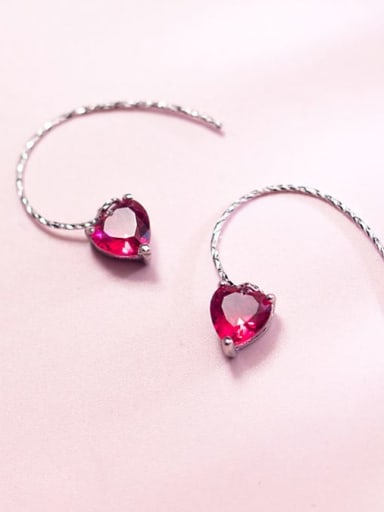 925 Sterling Silver Cubic Zirconia Red Heart Minimalist Drop Earring