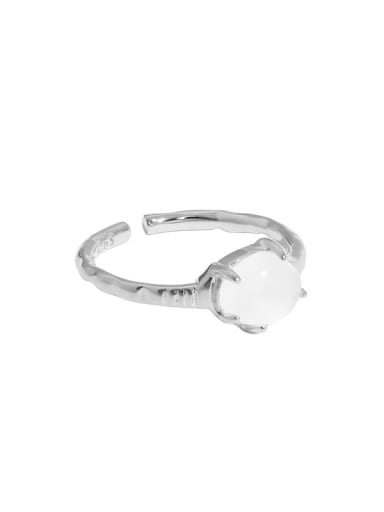 Platinum [13 adjustable] 925 Sterling Silver Opal Geometric Vintage Band Ring