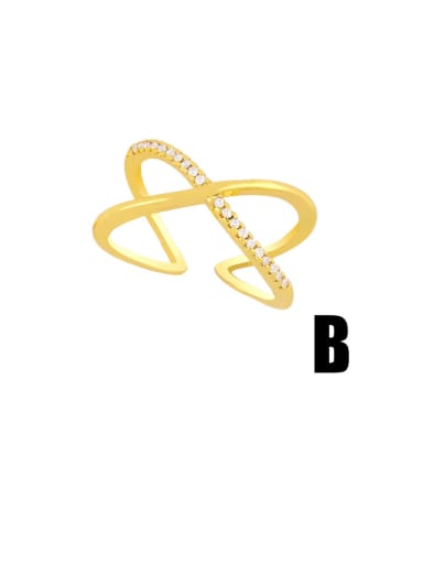 B Brass Rhinestone Minimalist Double Cross Stackable Ring