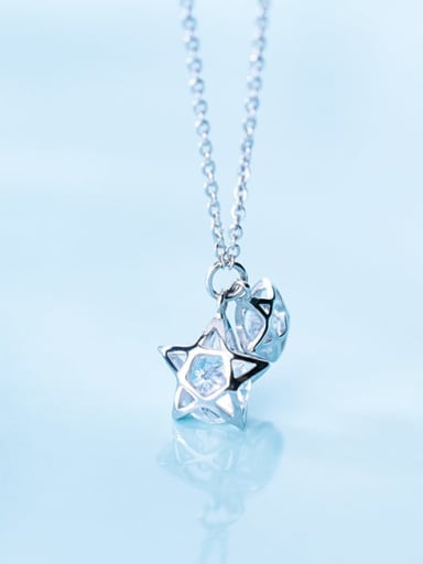 925 Sterling Silver Cubic Zirconia simple multi diamond Pentagram fashion hollow Necklace