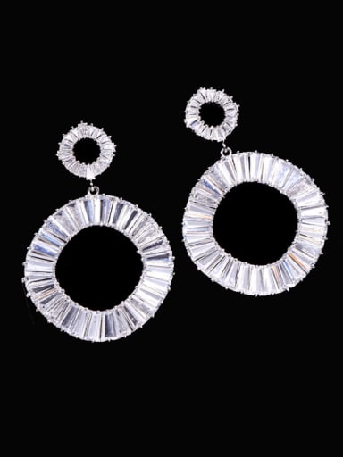 platinum+white Brass Cubic Zirconia Geometric Luxury Drop Earring