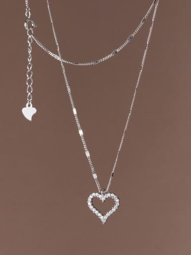 Silver 925 Sterling Silver Cubic Zirconia Heart Dainty Necklace