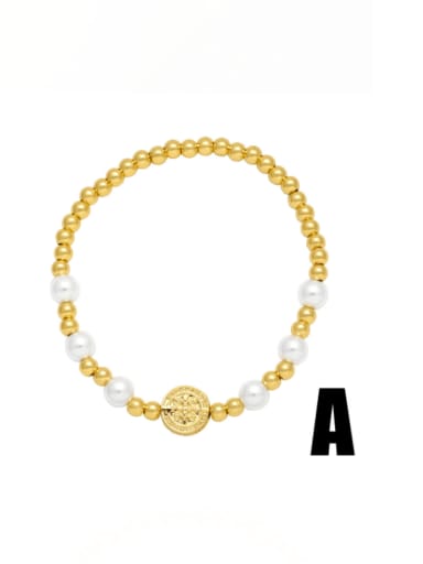 Brass Imitation Pearl Pentagram Minimalist Beaded Bracelet