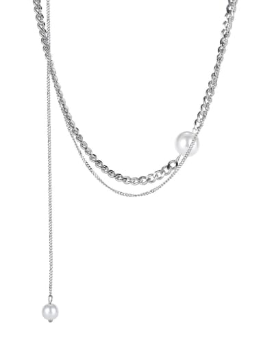 Titanium Steel Imitation Pearl Tassel Artisan Multi Strand Necklace
