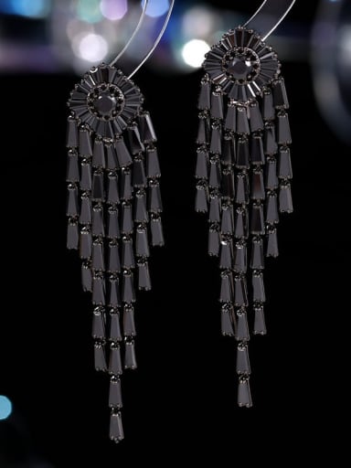 black Brass Cubic Zirconia Tassel Luxury Cluster Earring