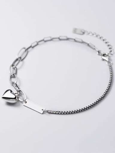 925 Sterling Silver Retro heart shaped geometry chain  Anklet