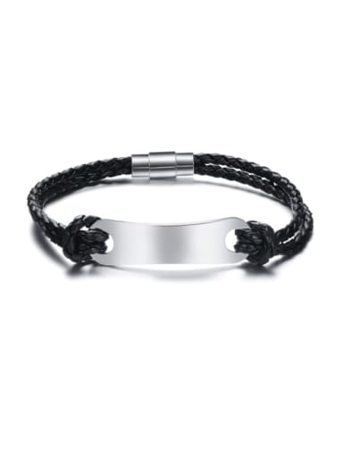 Stainless steel Leather Geometric Hip Hop Strand Bracelet