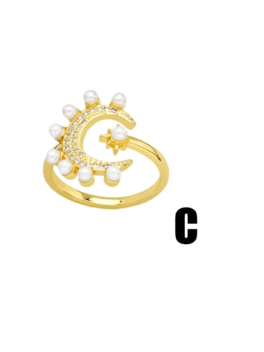 C Brass Imitation Pearl Star Vintage Band Ring