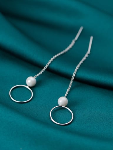 925 sterling silver imitation pearl  geometric minimalist threader earring