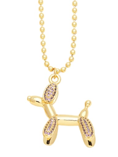 purple Brass Cubic Zirconia Dog Hip Hop Necklace
