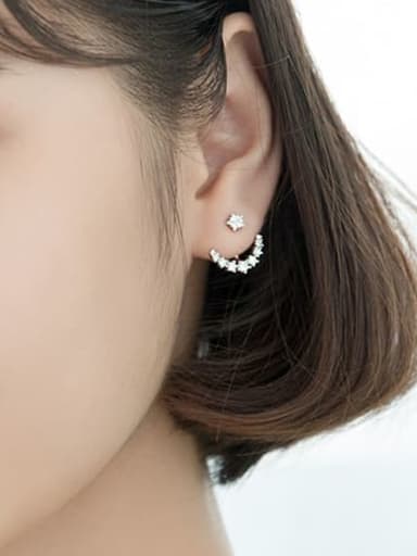925 Sterling Silver Rhinestone White Star Minimalist Stud Earring