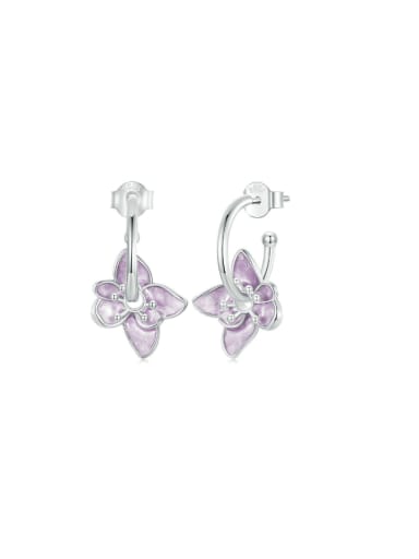 925 Sterling Silver Enamel Flower Dainty Huggie Earring