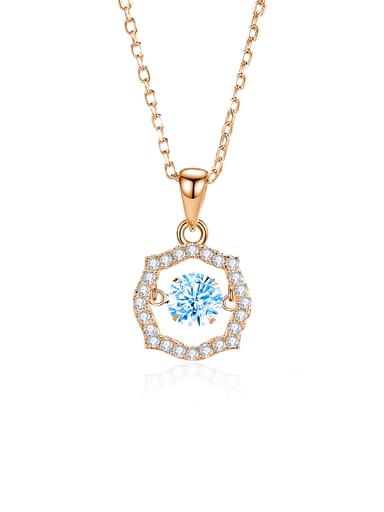 FDTD 030 Rose Gold+blue  Zircon 925 Sterling Silver Moissanite Geometric Dainty Necklace