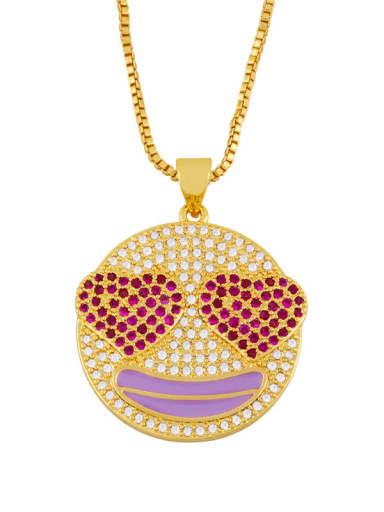 purple Brass Cubic Zirconia Smiley Hip Hop Necklace