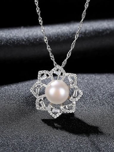 White 7a07 925 Sterling Silver Rhinestone Flower Dainty Necklace