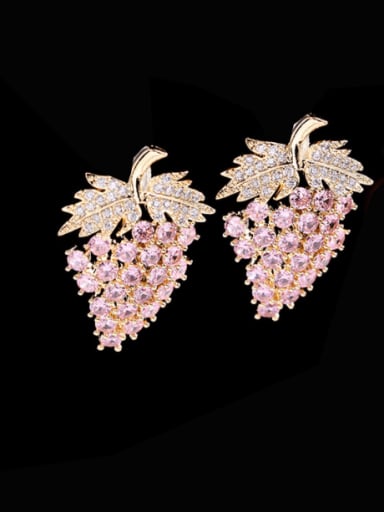 Pink Zirconium Brass Cubic Zirconia Friut Trend Stud Earring