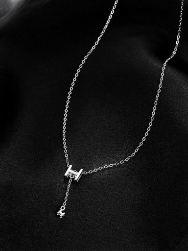 NS888 silver 925 Sterling Silver Letter  H Minimalist Tassel Necklace