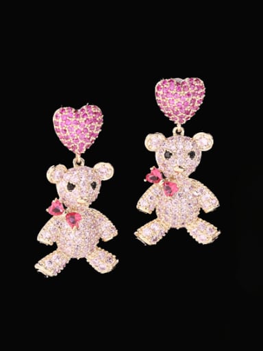 Gold Pink Cubic zirconium Brass Cubic Zirconia Bear Vintage Cluster Earring