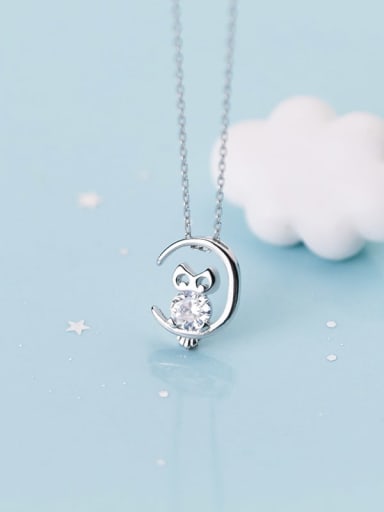925 Sterling Silver Cubic Zirconia  Cute Hollow  owl pendant Necklace