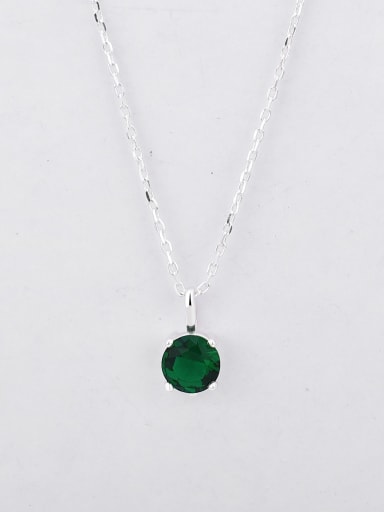 Green glass white gold 925 Sterling Silver Cubic Zirconia Geometric Minimalist Necklace