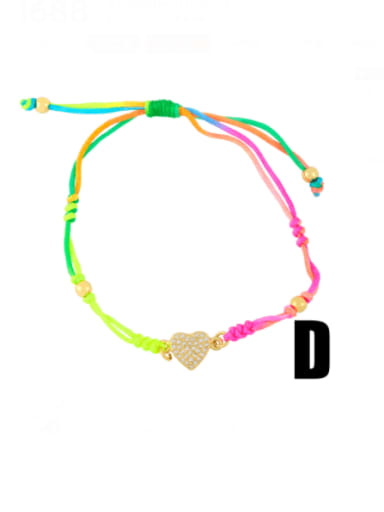 D (peach heart) Brass Cubic Zirconia Weave Hip Hop Adjustable Bracelet