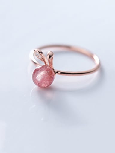 925 Sterling Silver Cute Rabbit Strawberry Crystal  Free Size  Ring