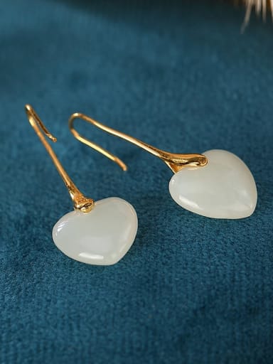 925 Sterling Silver Jade Heart Minimalist Hook Earring