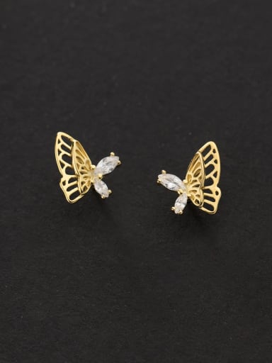 925 Sterling Silver Rhinestone Hollow Butterfly Cute Stud Earring