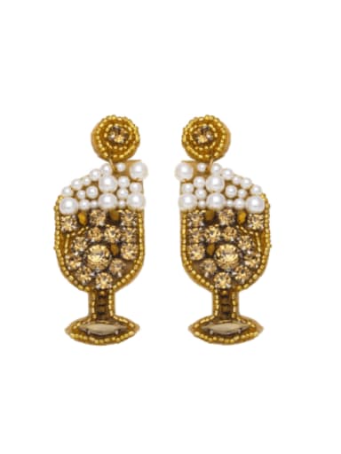 champagne Brass Imitation Pearl Geometric Vintage Stud Earring