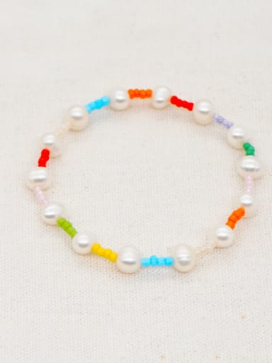 Imitation Pearl Multi Color Round Minimalist Beaded Bracelet