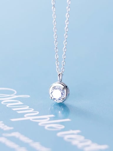 925 Sterling Silver Cubic Zirconia round pendant  Necklace