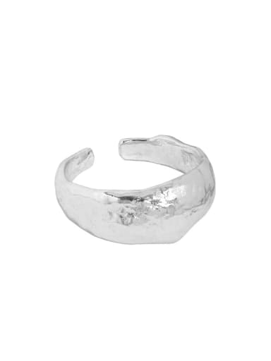 Silver [size 13 adjustable] 925 Sterling Silver Smooth Irregular Vintage Band Ring