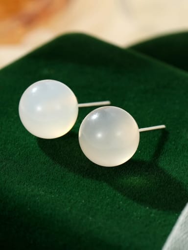 ES2546 ? 10mm ? 925 Sterling Silver Glass Bead Round Minimalist Stud Earring