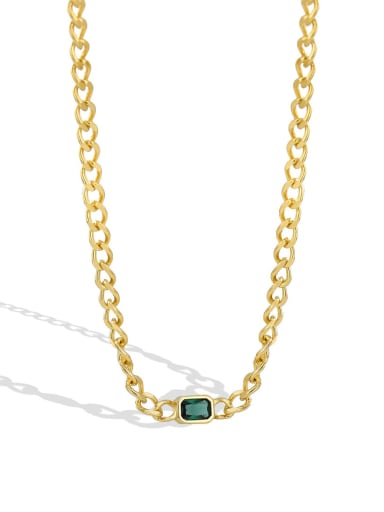 Brass Glass Stone Geometric Minimalist Hollow Chain Necklace