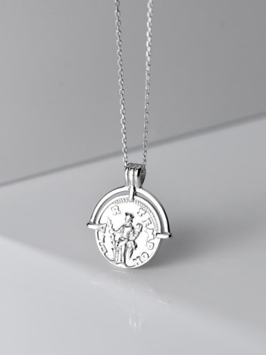 925 Sterling Silver Retro glossy English round portrait silver medal Necklace