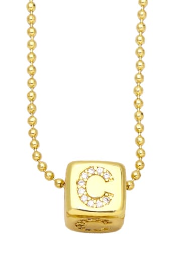C Brass Cubic Zirconia Letter Vintage square Pendant Necklace