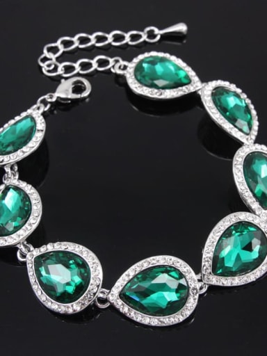 Silver Green Brass Glass Stone Water Drop Luxury Bracelet