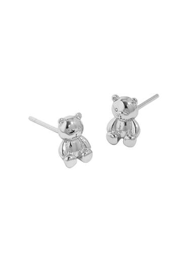925 Sterling Silver Smooth Bear Cute Stud Earring