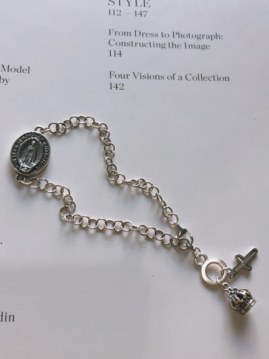 925 Sterling Silver Crown Vintage Charm Bracelet
