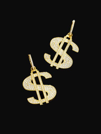 Gold Brass Cubic Zirconia Letter Luxury Cluster Earring