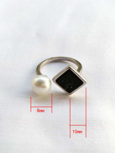 925 Sterling Silver Imitation Pearl White Square Minimalist Free Size Band Ring