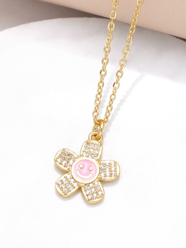 Pink Brass Cubic Zirconia Smiley Trend Necklace
