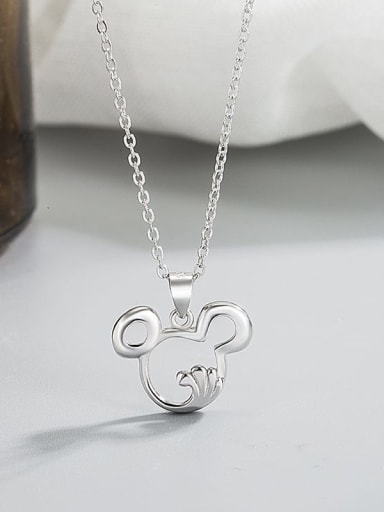 925 Sterling Silver Rhinestone Mouse Minimalist Necklace