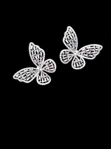 Platinum diamond large Brass Cubic Zirconia Butterfly Statement Cluster Earring