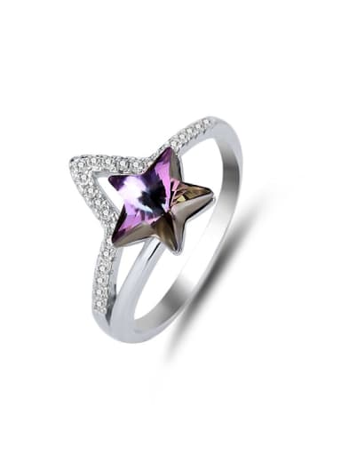 JYJZ 004 (gradual purple) 925 Sterling Silver Austrian Crystal Pentagram Classic Band Ring