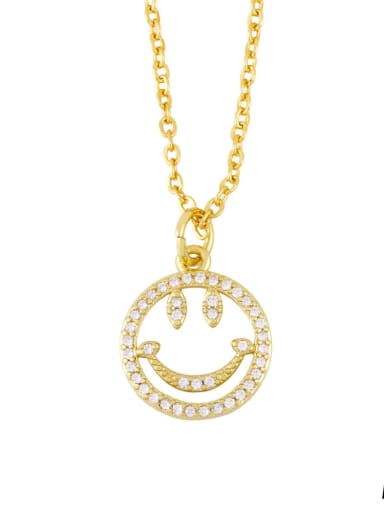 A Brass Cubic Zirconia Hollow Smiley Hip Hop Necklace