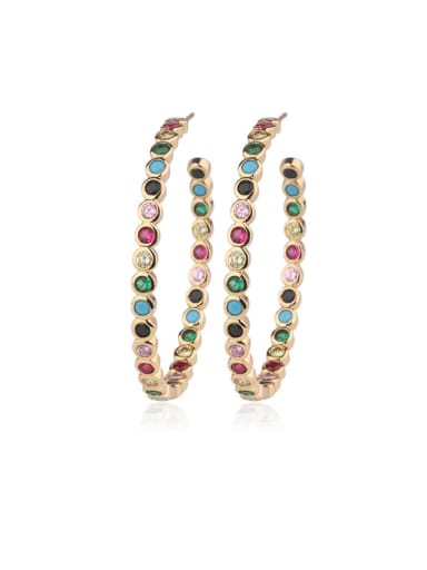 Copper Multi Color Glass stone  Rainbow Statement Hoop Earring