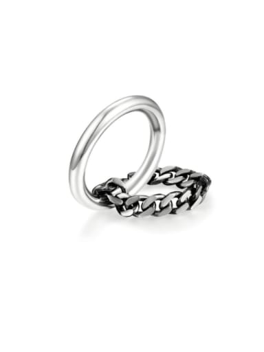 925 Sterling Silver With  Vintage Single Circle Chain Double Layer  Band Rings